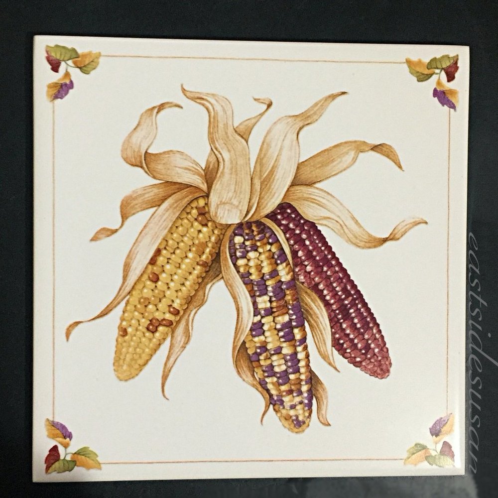 VTG Avon TILE TRIVET / WALL DECOR  Shades of Autumn w Ears of Corn EX+
